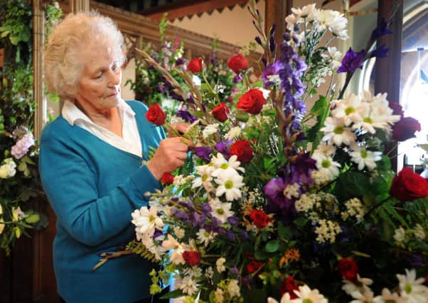 flower display at St John's Church, Burgess Hill. Part of the 150th year celebrations