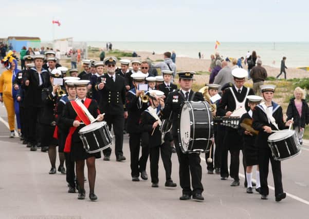Proud cadets march along Littlehamptons beach