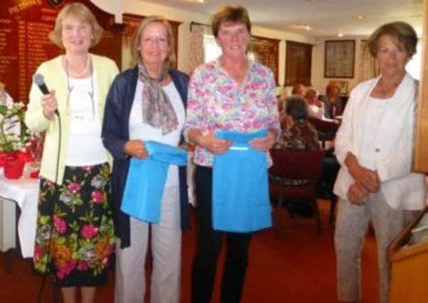 Piltdown Ladies Invitation  from l to r: Mary Whitty (Ladies Captain); Sheila Williams (Piltdown) and Chris Kernohan (Haywards Heath), winners; Sue Lay (Event Organiser).