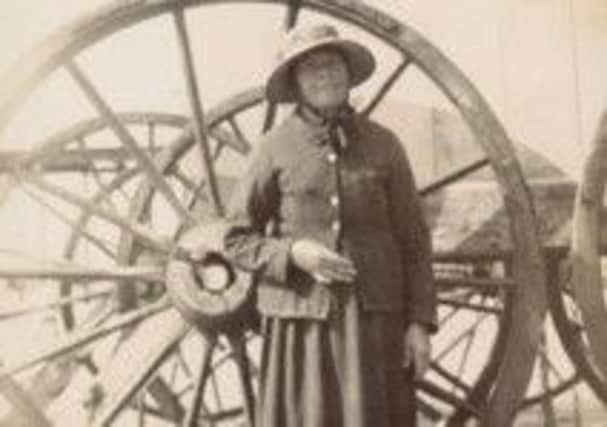 Mary Wheatland stood beside a wheel of her bathing machines