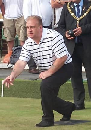 Mark Gardiner delivers the opening wood of the 2012 Hastings Open Bowls Tournament