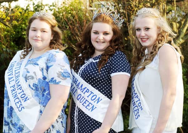 Carnival Queen Megan Swift, centre, with Princesses Natasha-Jane Townsend, left, and Megan Quinnell