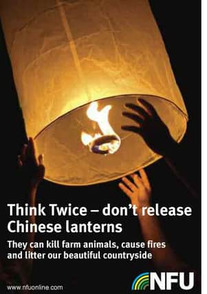 An NFU poster warning of the dangers of Chinese Lanterns