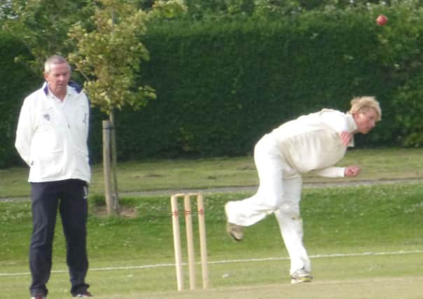 Shawn Johnson charges in for Bexhill during their Gray-Nicolls Sussex T20 Cup clash at home to Hastings Priory on Sunday. Picture by Simon Newstead