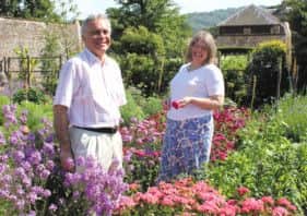 Lady Emma and her husband, James Barnard, delighting in the cutting beds in Parhams walled gardens