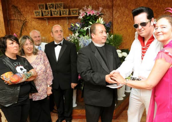 Hilarity is promised in Stage-Doors latest production, Four Weddings and an Elvis, which follows the weddings of four couples at a Las Vegas chapel                 L29806H13