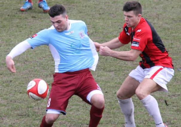 Jack Dixon on the ball for Hastings United in their victory away to new club Lewes on Easter Saturday. Picture by Terry S. Blackman