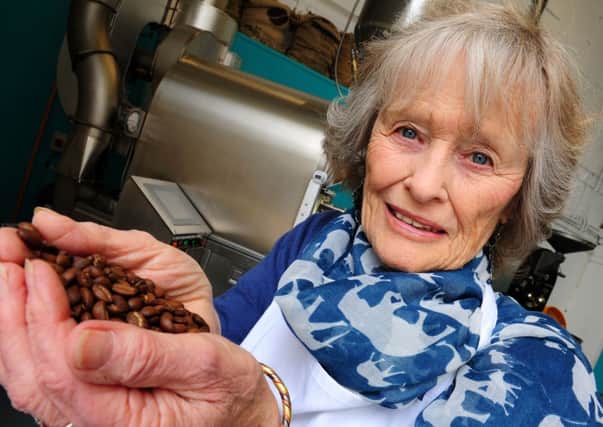 JPCT 170413 Coffee Real Ltd launches new blend 'Born Free'.  Virginia McKenna OBE, founder and trustee of the Born Free Foundation, in attendance to roast the first batch - pictured holding the roasted beans. Photo by Derek Matin