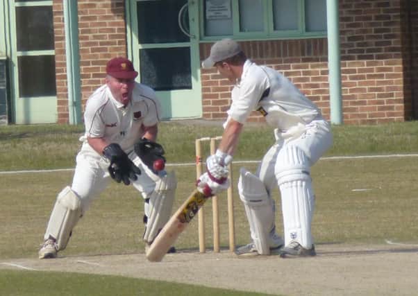 Byron Gould attempts to run the ball down to third man during his match-winning innings for Hastings Priory against Preston Nomads in the Gray-Nicolls Sussex T20 Cup on Sunday. Picture by Simon Newstead