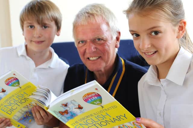 Tony Priestley, President Billingshurst and District Rotary Club with students from the school -photo by Steve Cobb