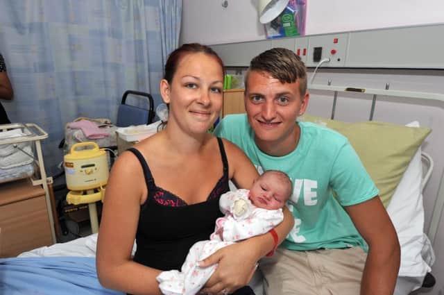 23/7/13- Natalie and Adam Bluff, from Battle with daughter Maddison Bluff born at 8.40pm on 22 July 2013 weighing 7lb 8oz