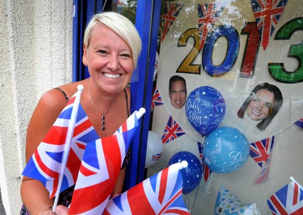 Fun Bags Party Shop owner Heidi Barnaby with her royal baby window