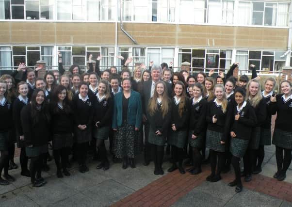 Millais pupils pictured in March 2013 when the £14m funding was announced for refurbishing school buildings.
