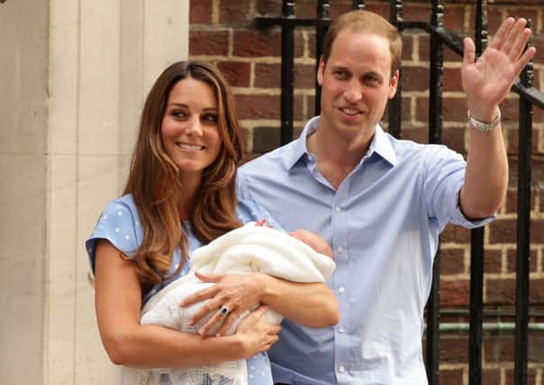 The Duke and Duchess of Cambridge leave the Lindo Wing of St Mary's Hospital in London, with their newborn son George