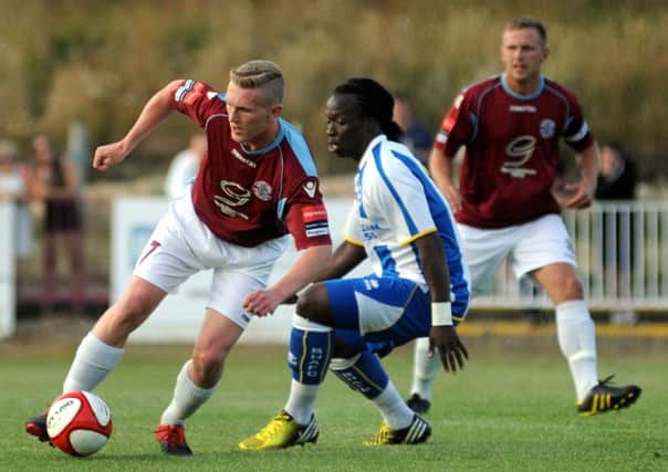 Matt Maclean in possession during Hastings United's opening friendly against a Brighton & Hove Albion XI