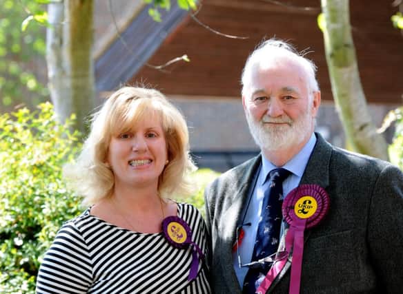 Sandra James UKIP for Bourne Ward, and Bernard Smith UKIP for Selsey. Picture by Kate Shemilt. C130611-2