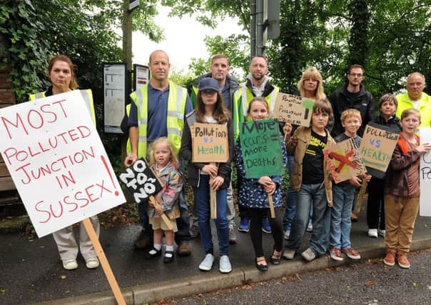 demonstration against pollution at Stonepound crossroads, Hassocks
