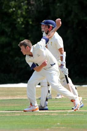 Ansty (bowling) v Haywards Heath. Johnny Young delivers