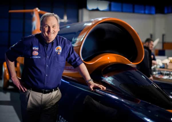 Richard Noble, Bloodhoud SSC project director stands by the supersonic marvel, which will take centre stage at the Auto Historica event, in Burpham PHOTO: Stefan Morjoram