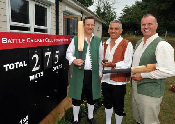 Tim Dudgeon, Tony Boardman and Stuart Reeves at Battle Cricket Ground in advance of their 275th anniversary match with Eastbourne