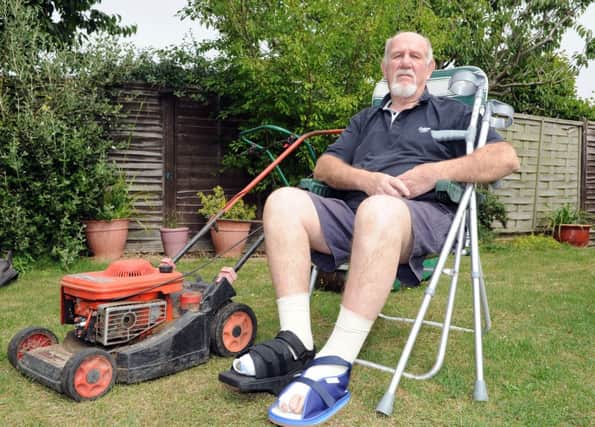 Derek Wood,  who had his feet mangled in a lawnmower, while trying to mow his grass three weeks ago