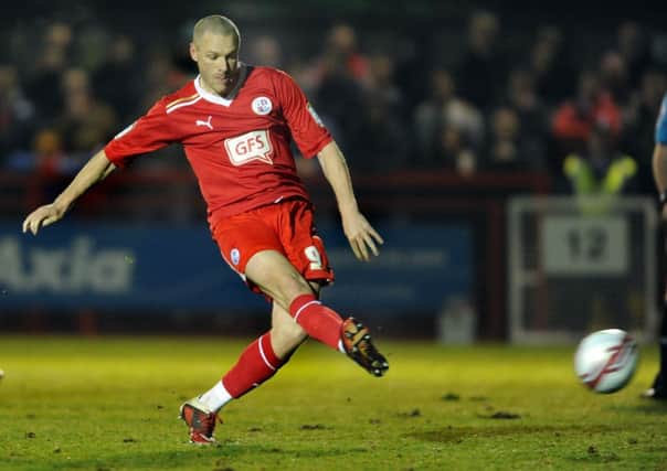 Gary Alexander scores from the spot against Aldershot (Pic by Jon Rigby)