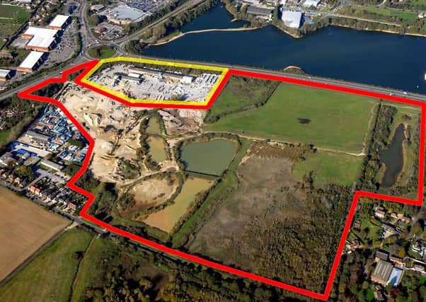 Shopwyke Lakes marked in red, proposed Glenmore Business Park marked in yellow