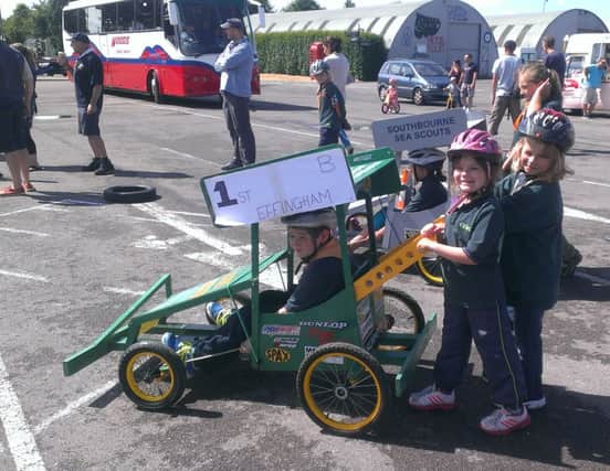 A team from the 6th Supreme Box Kart Championship for cub scouts