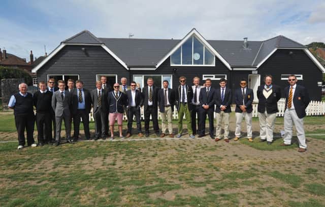 The players of Rye Cricket Club and the MCC line up at The Salts prior to Tuesday's game. Picture by Steve Hunnisett (eh33017a)