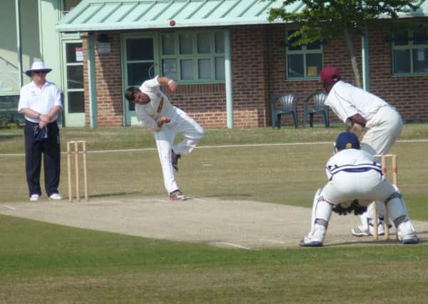 Elliot Hooper bowls for Hastings Priory during their Sussex T20 Cup win over Preston Nomads. Picture by Simon Newstead