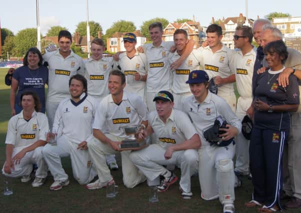 Hastings Priory celebrate winning the Gray-Nicolls Sussex T20 Cup. Picture courtesy regwoodphotography