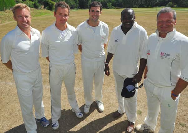 David Fulton, Tom Chaplin, Tim Rice-Oxley, Gladstone Small and Steve Marsh at Battle Cricket Club. Picture by Steve Hunnisett (eh34007b)