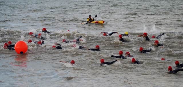 Competitors tackle the swim leg in the fifth Bexhill Triathlon on Sunday morning. Picture courtesy Colin Stutely