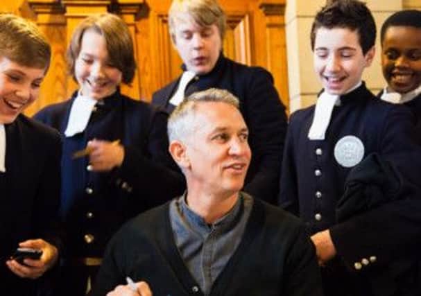 Gary Lineker spends a day at Christs Hospital finding out his ancestor Thomas Billingham who was a scholar at the School. picture by Toby Phillips