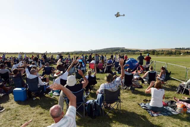 S36718H13 The Fairey Swordfish flies over the crowd at the RAFA Shoreham Airshow 2013