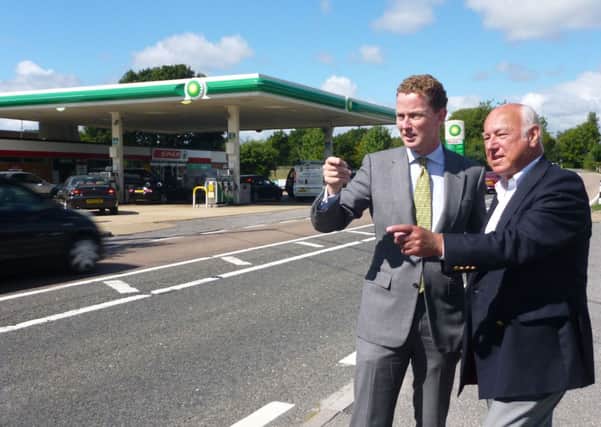 MP Greg Barker and Cllr John Barnes discuss safety issues on the A21 at Hurst Green.
