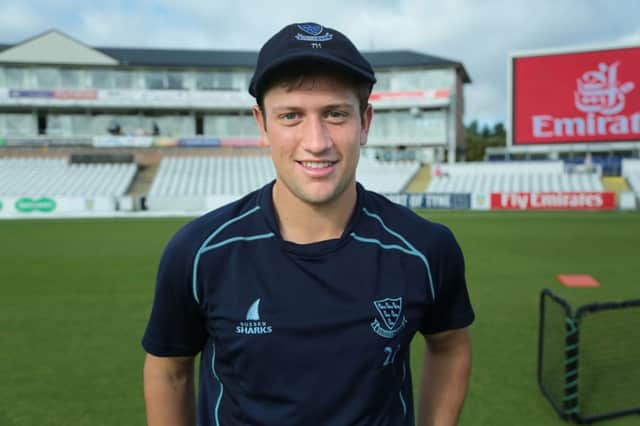 Harry Finch with his Sussex cap ahead of making his first class debut against Durham. Picture courtesy Sussex CCC