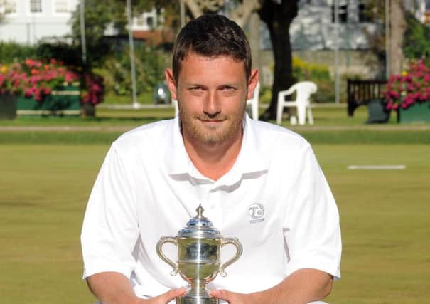 W37222H13 5th Worthing Unified Open Bowls final presentation. Pictured is the winner of the singles David Hubbard
