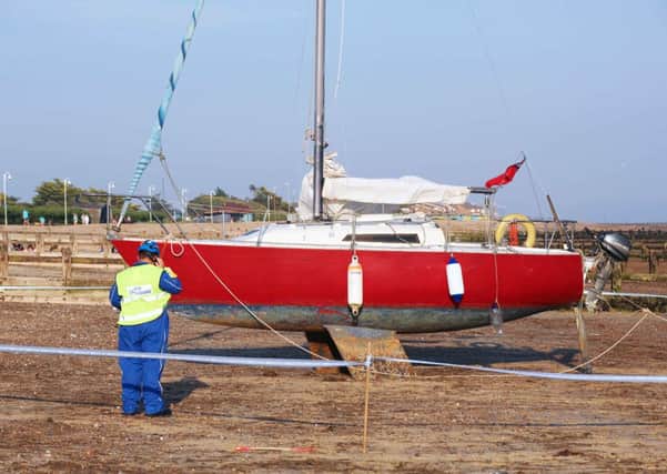 The yacht aground in Littlehampton, last week     PHOTO: Eddie Mitchell