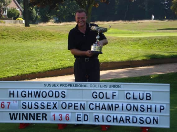 Ed Richardson, from Rye Golf Club, with the trophy for winning the Sussex Open Championship