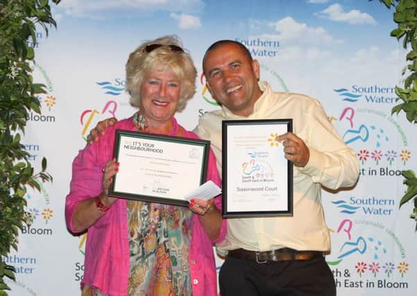 Chris Collins presents Jenny Green with Saxonwood Courts award at the South and South East In Bloom Awards 2013