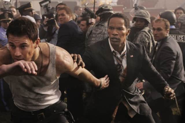 Undated Film Still Handout from White House Down. Pictured: JAMIE FOXX as President Sawyer and CHANNING TATUM as Cale. See PA Feature FILM Film Reviews. Picture credit should read: PA Photo/Sony UK. WARNING: This picture must only be used to accompany PA Feature FILM Film Reviews.