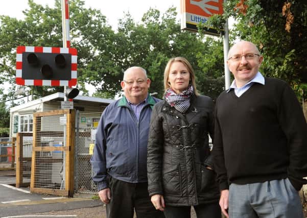 JPCT 180913 Councillors at Littlehaven station - L to R Jim Rae, Helena Croft and Andrew Baldwin. Photo by Derek Martin