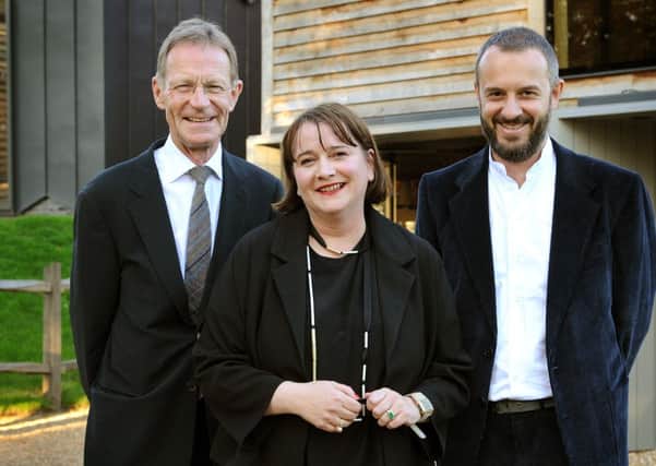 Reopening of Ditchling Museum of Art and Craft . Sir Nicholas Serota (Director, Tate), Hilary Williams (Director of MDAC), Adam Richards (Architect). Photo Steve Robards