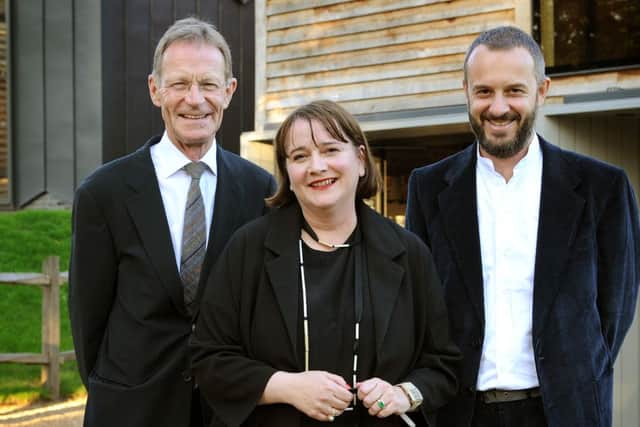 Reopening of Ditchling Museum of Art and Craft . Sir Nicholas Serota (Director, Tate), Hilary Williams (Director of MDAC), Adam Richards (Architect). Photo Steve Robards
