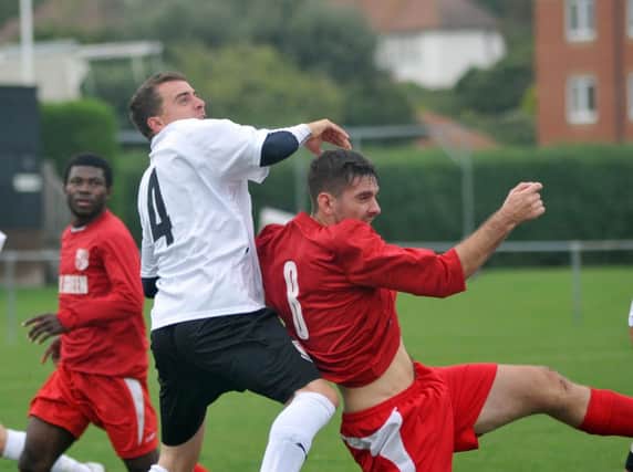 Action from Bexhill United's extra-time victory over Seaford Town. Picture by Steve Hunnisett (eh39020a)