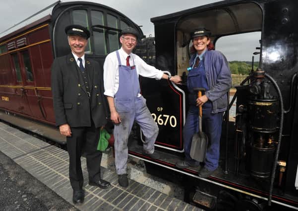21/9/13- Historic Steam Gala at Robertsbridge Station.  Conductor Graham Bridge with Driver Ian Scarlett and Lesley Lee
