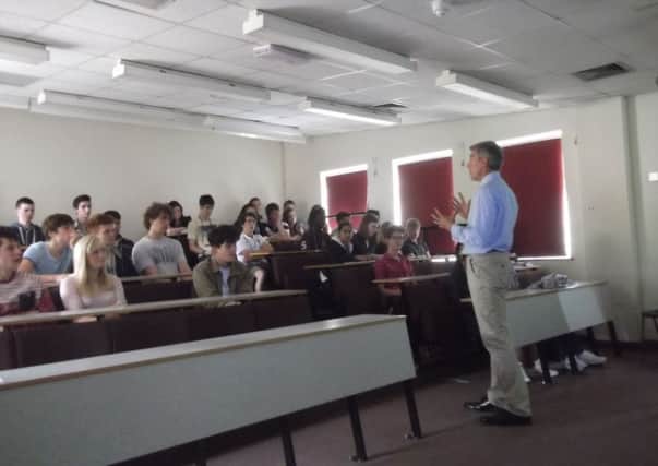 Collyers students were treated to a Lecture in the Physics of Light and Colour by Professor Pete Vukusic from Exeter University