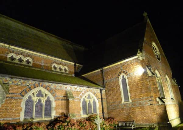 Part of the Victorian St Johns Church illuminated
