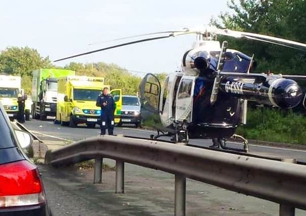 A 37-year-old local man was airlifted to Southampton Hospital after being hit by an HGV on the A27 near Chichester on Thursday, October 3. Pictures from Emily Perry.